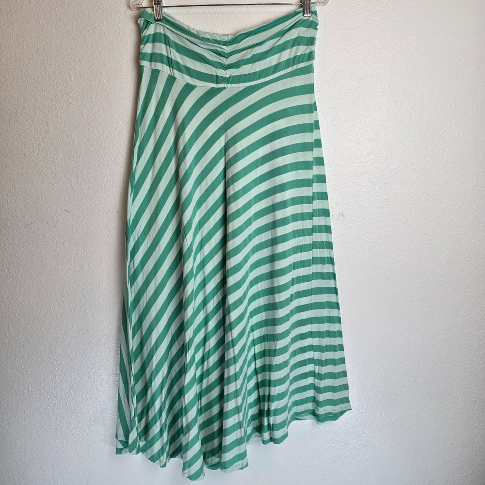 Downeast Long Maxi Skirt Womens Large Green White Striped Bow Accent Pull On